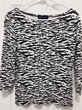 Jones New York Black and White Zebra-Stripe Long Sleeve Top